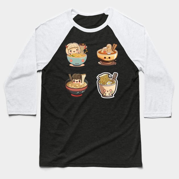 Funny kawaii eating ramen gift idea Baseball T-Shirt by HEAHLEEHAH